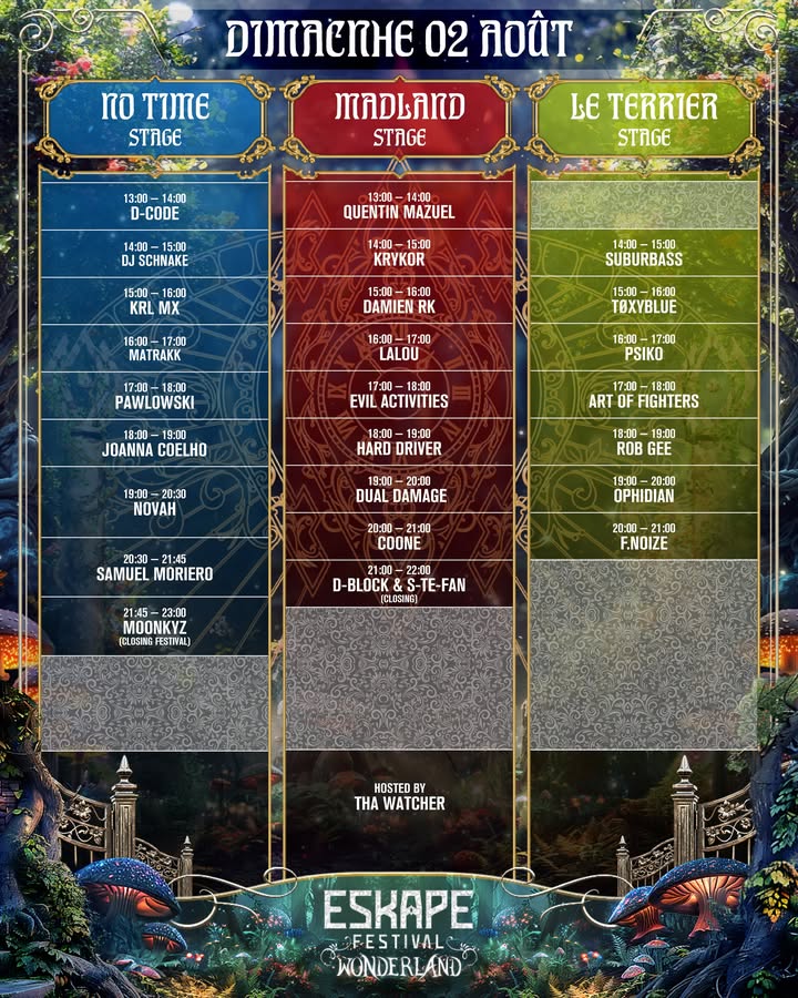 Timetable Dimanche 02 août Eskape Festival Wonderland